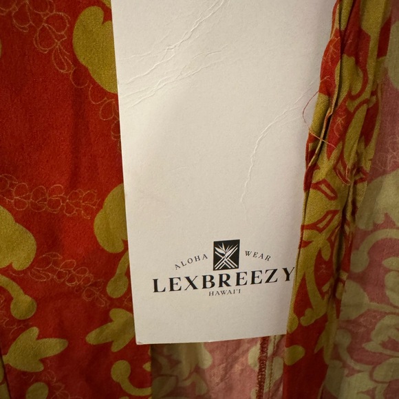 New Lexbreezy red gold kimono midi cover up Puakenikeni quilt flower size XL - Picture 6 of 10